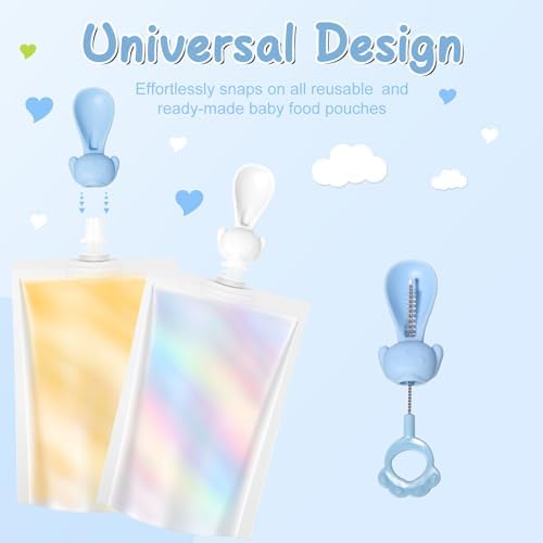 Sturdy Silicone Baby Spoons with Squeeze Pouch Feeder Attachments for Infant Food