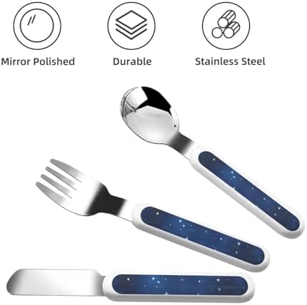 Premium Blue Shining Stars Pattern Print Stainless Steel Utensils Set with Travel Case