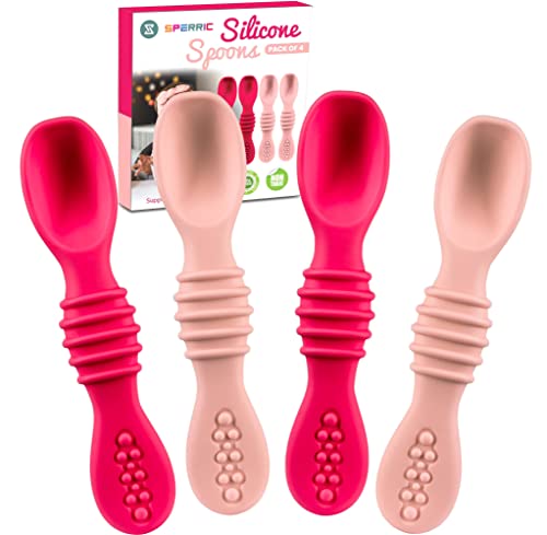 Babies Learn to Feed Safe Silicone Spoons