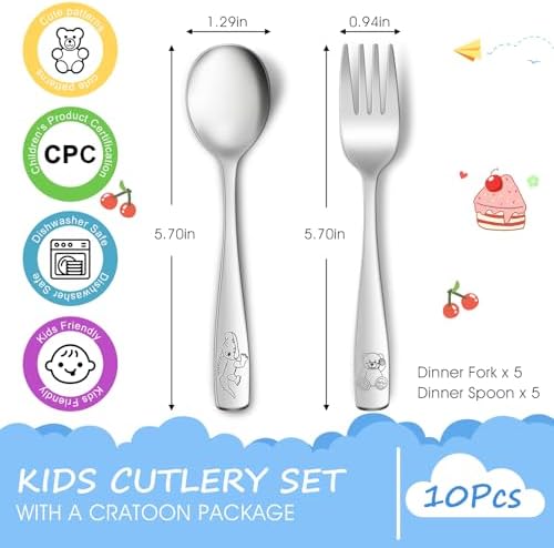 10-Piece Toddler Flatware Set Kids Utensils with Ergonomic Design