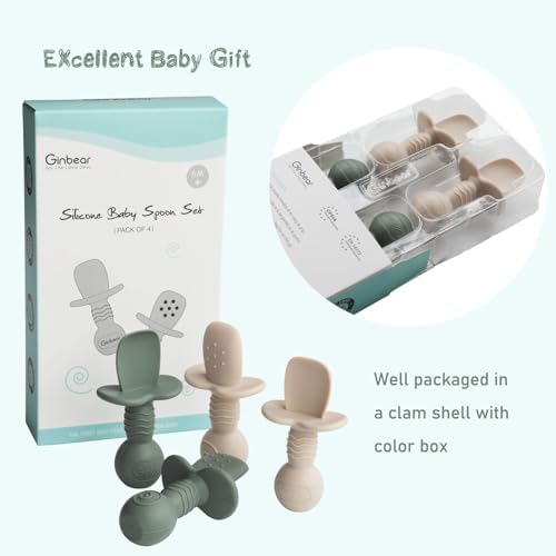 Ginbear Platinum Silicone Self-Feeding Spoons for Babies 6-12 Months