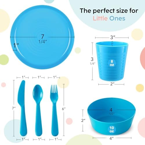 PLASKIDY Kids Dinnerware Set 24 Piece BPA Free