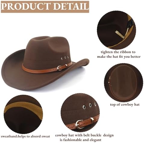 LIDHAY Cowboy Hat for Women and Men Felt Wide Brim