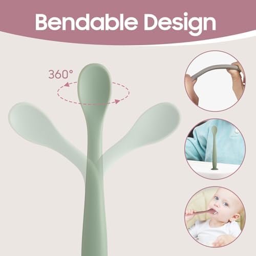 3 Pack Silicone Baby Spoons for 6 Months Self Feeding