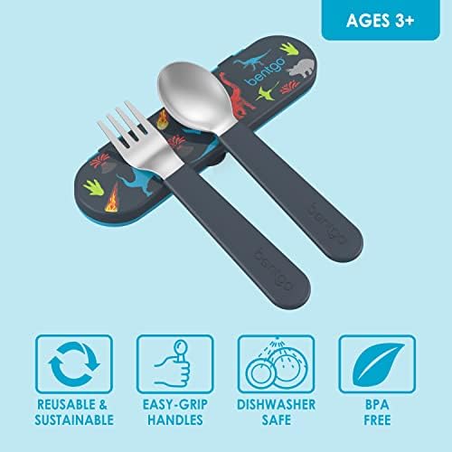 Bentgo Kids Durable Stainless Steel Flatware Set with Storage Case Dinosaur Minerals