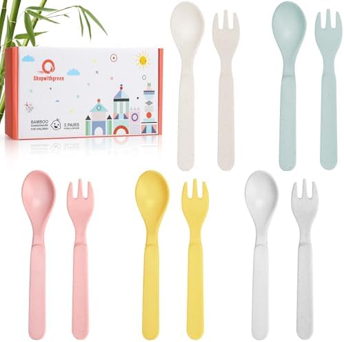 Bamboo Toddler Utensils Set Self Feeding BPA Free