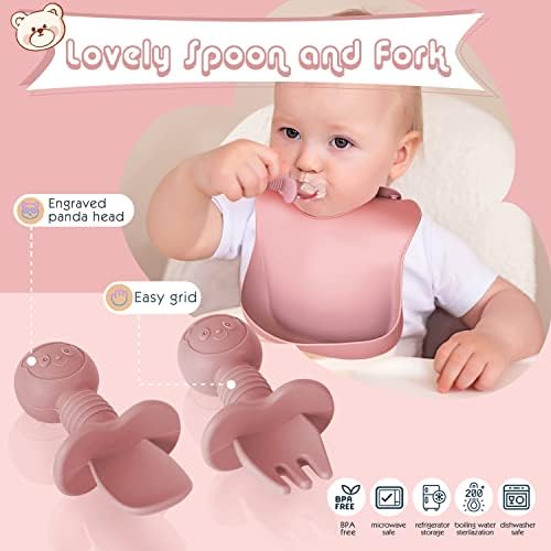 10pcs Baby Feeding Set with Suction Bowl and Plate Pink