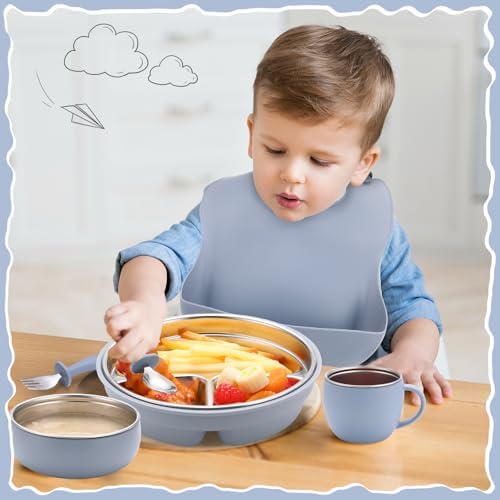 6-Piece Stainless Steel Plates Bowls Set for Kids