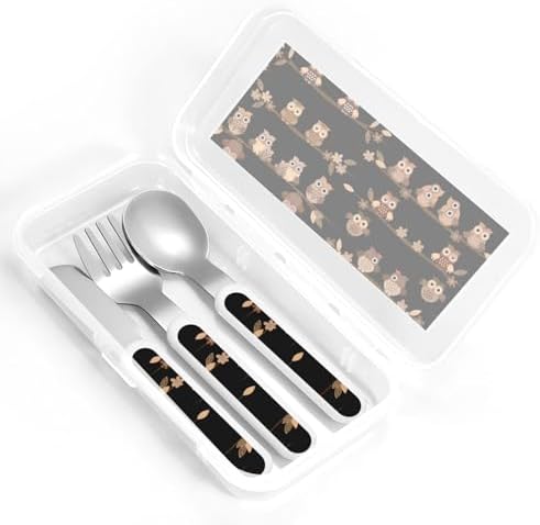 Cute Brown Cartoon Owls Utensils Set for Daily Use Travel
