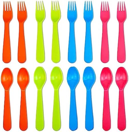Jawbush 16-Piece Plastic Flatware Set for Kids Lunch