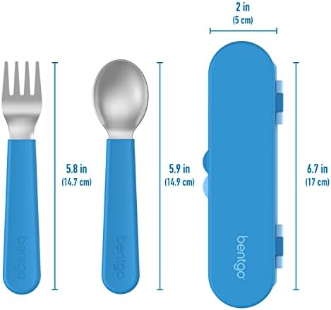 Bentgo Kids Stainless Steel Utensil Set - Fork Spoon Storage Case Blue