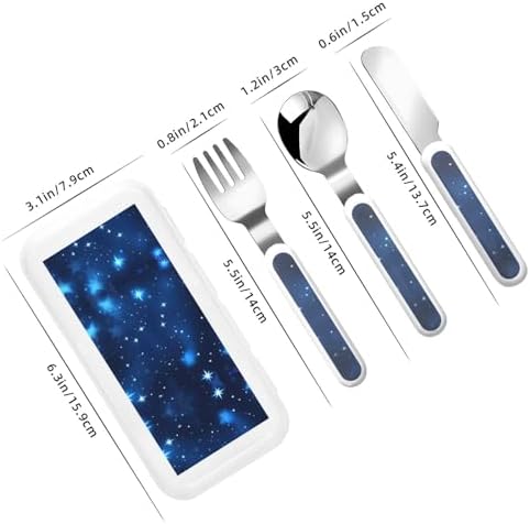 Premium Blue Shining Stars Pattern Print Stainless Steel Utensils Set with Travel Case