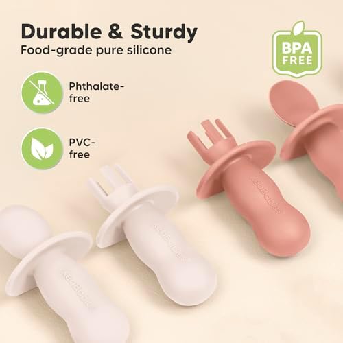 KeaBabies 4-Pack Silicone Baby Spoon Fork Set with Freezer Tray