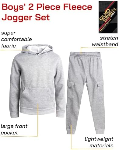 Quadrillion Boys Fleece Jogger Set - Pullover Cargo Pants 8-18