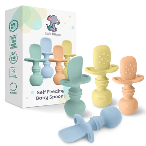 Little Whispers Baby Silicone Spoons - Self Feeding 6 Months - 4 Pack Set