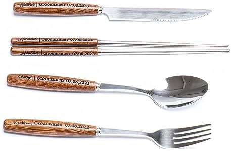 Personalized Stainless Steel Cutlery Set with Case and Engraved Handle