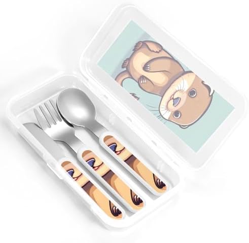 Cartoon Cute Otters Travel-Friendly Flatware Set with Carrying Case