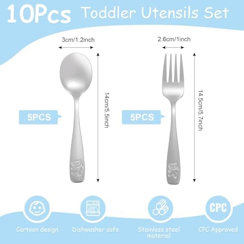 Pimoys Kids Stainless Steel Flatware Set for Safe Easy Use