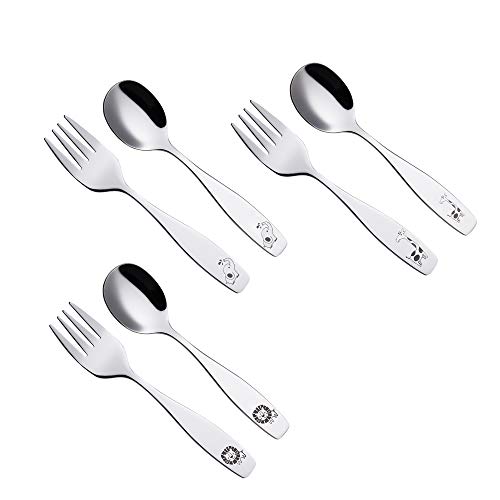 Annova Kids Silverware Safari Animal Etched 6-Piece Flatware Set