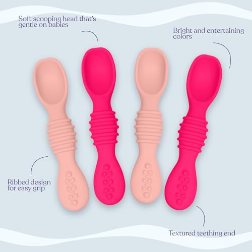 Babies Learn to Feed Safe Silicone Spoons