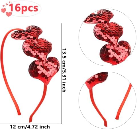 16 Heart Sequin Headbands Valentines Day Party Supplies
