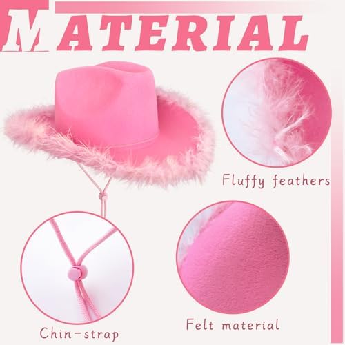 Feather Heart Pink Cowboy Hat for Party Bridesmaids