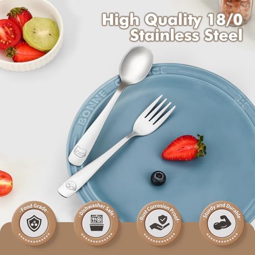 DRKIO Stainless Steel Toddler Utensils Set - 12 Pieces Silverware Set for Kids