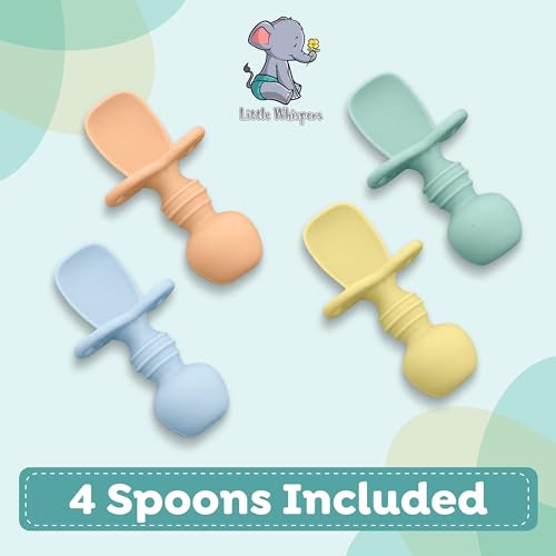 Little Whispers Baby Silicone Spoons - Self Feeding 6 Months - 4 Pack Set