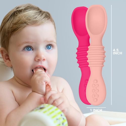 Babies Learn to Feed Safe Silicone Spoons