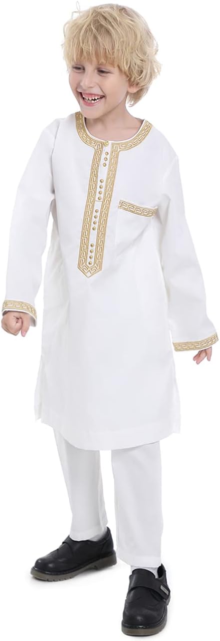 Qianliniuinc - Boys Muslim Clothing Kaftan Set - Styleful Robe for interpretive occasions