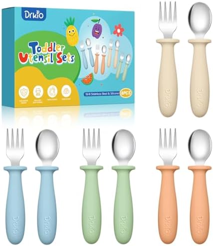 DRKIO 8-Piece Toddler Utensil Set with Silicone Handle