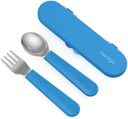 Bentgo Kids Stainless Steel Utensil Set - Fork Spoon Storage Case Blue