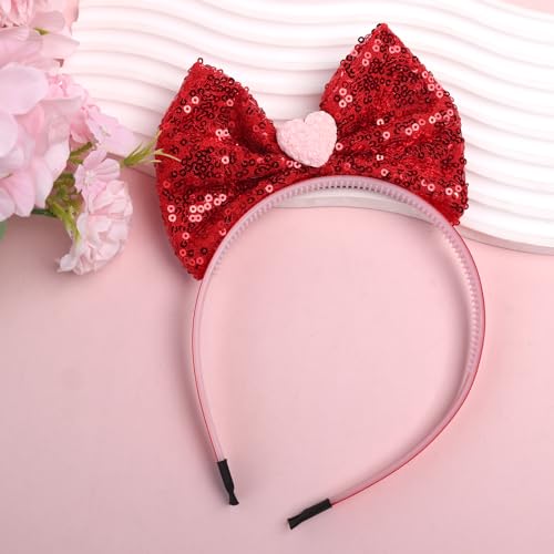 Festive Red Heart Bow Headband for Women