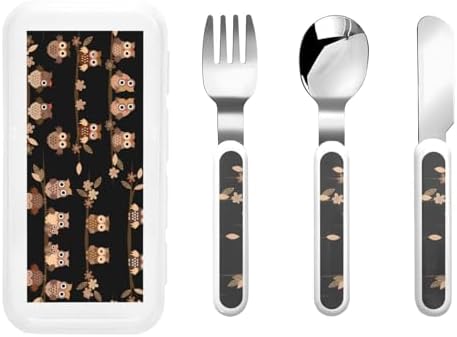 Cute Brown Cartoon Owls Utensils Set for Daily Use Travel