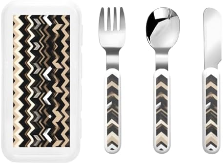 Sturdy Stainless Steel Flatware Set with Travel Case Zigzag Design