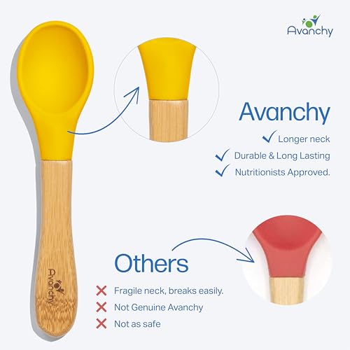 Avanchy Baby Spoons Set Bamboo Silicone Self-Feeding for Babies 2-Pack