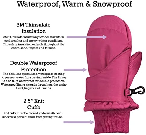 NIce Caps Kids Waterproof Snow Mittens Warm Snow-Proof for Winter