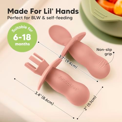 KeaBabies 4-Pack Silicone Baby Spoon Fork Set with Freezer Tray