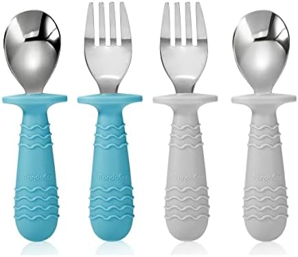 Perfect for Safety 4-Set Baby Utensils with Silicone Stainless-Steel Transparency