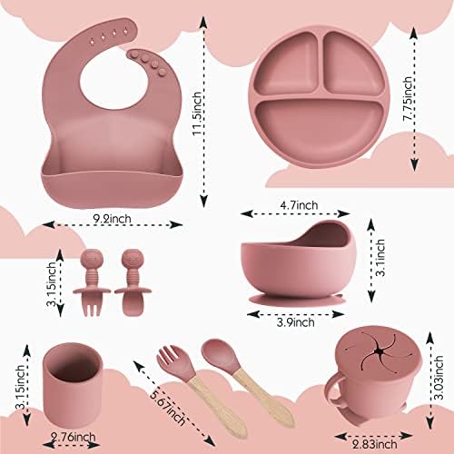 10pcs Baby Feeding Set with Suction Bowl and Plate Pink