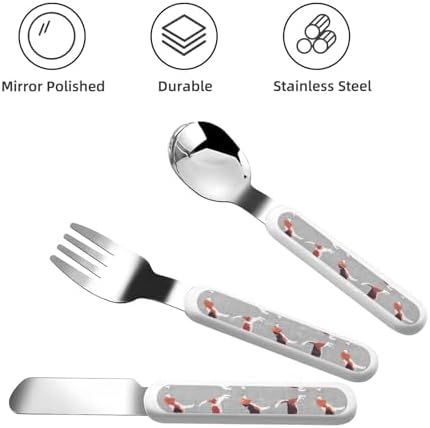 Beagle Patterns Stainless Steel Flatware Set with Travel CaseSelf-FeedingDishwasher Safe