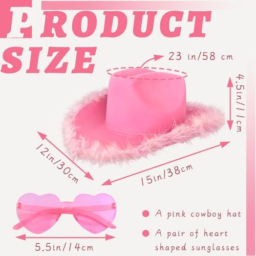 Feather Heart Pink Cowboy Hat for Party Bridesmaids