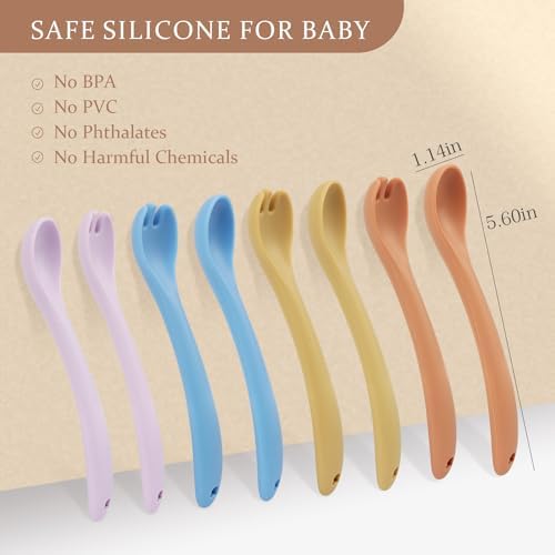 8-Piece Silicone Toddler Fork Spoon Set for Self-Feeding