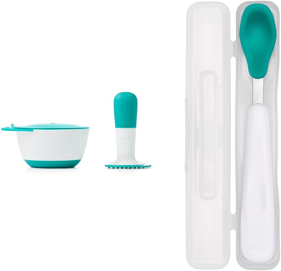 OXO Tot Food Masher Spoon with Travel Case - Rustic Teal On-the-Go