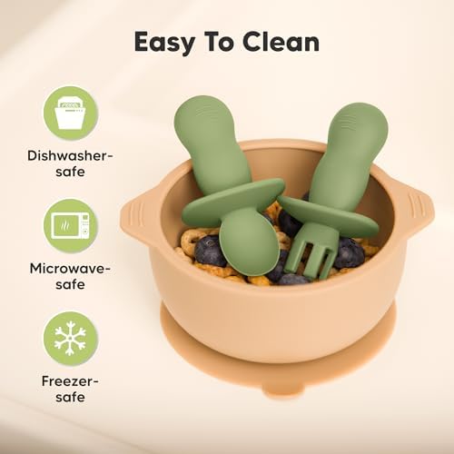 Adorably Safe silicone Baby Utensils Set for 4 - BLW Toddler Feeding