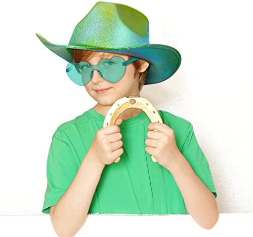 12-Piece Holographic Space Cowgirl Cowboy Hat Set with Neon Sparkly Sunglasses