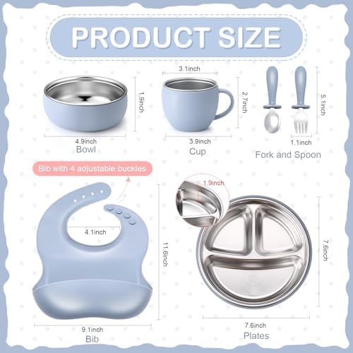 6-Piece Stainless Steel Plates Bowls Set for Kids
