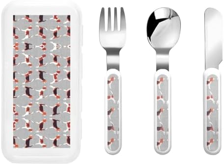 Beagle Patterns Stainless Steel Flatware Set with Travel CaseSelf-FeedingDishwasher Safe