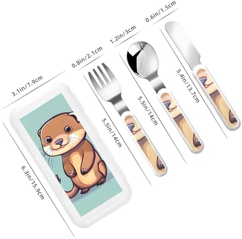 Cartoon Cute Otters Travel-Friendly Flatware Set with Carrying Case
