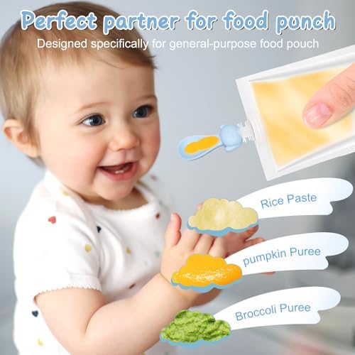 Sturdy Silicone Baby Spoons with Squeeze Pouch Feeder Attachments for Infant Food